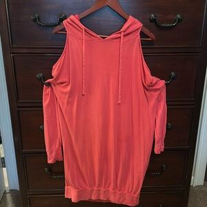 Ladies above knee, hooded, cold shoulder tee shirt dress